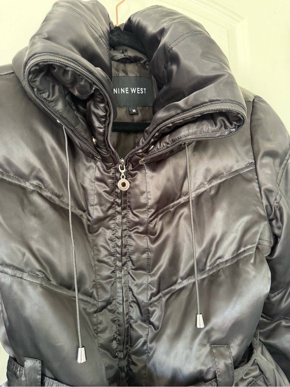 Nine West Women's Black Quilted Belted Puffer Coat - Picture 5 of 5
